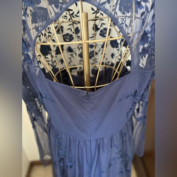 ASOS Navy lace sheer floral long sleeve long dress  cutout back size 12 - Picture 7 of 13